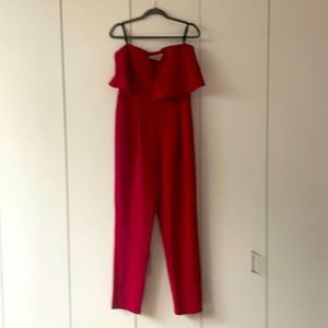 Red strapless pantsuit